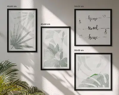 Polyptyque 2 cadres représentant des feuilles de plantes gris verdâtre