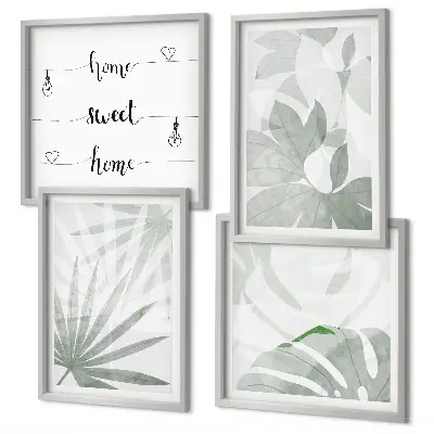 Polyptyque 2 cadres représentant des feuilles de plantes gris verdâtre