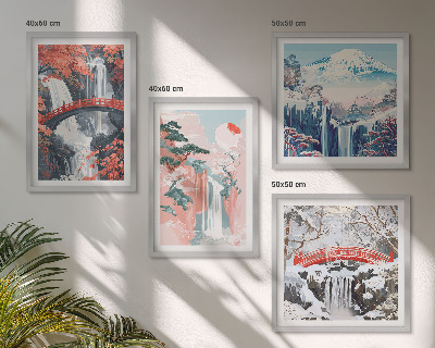 Ensemble de 4 tableaux Chutes d'eau, ponts, arbres, saisons
