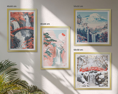 Ensemble de 4 tableaux Chutes d'eau, ponts, arbres, saisons