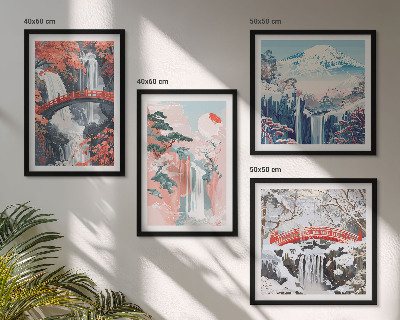 Ensemble de 4 tableaux Chutes d'eau, ponts, arbres, saisons
