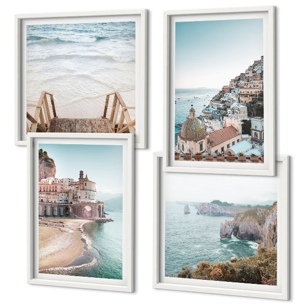 Polyptyque z cadres Vues estivales aux teintes pastel sur la plage