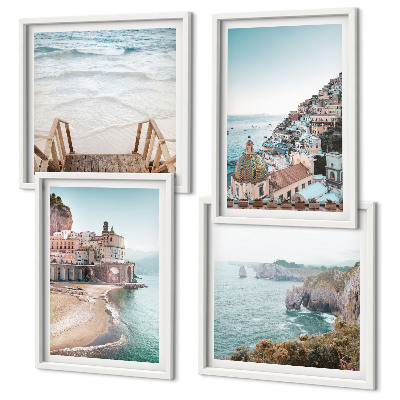 Polyptyque z cadres Vues estivales aux teintes pastel sur la plage