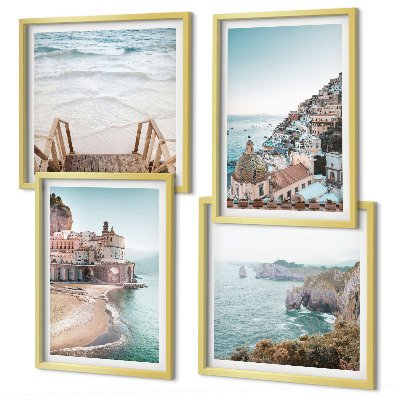 Polyptyque z cadres Vues estivales aux teintes pastel sur la plage