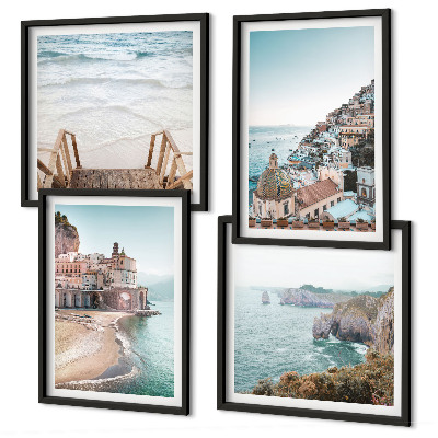Polyptyque z cadres Vues estivales aux teintes pastel sur la plage