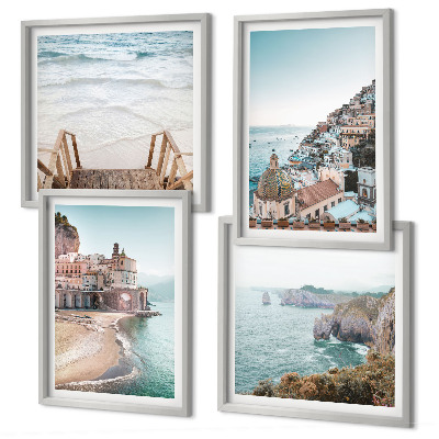 Polyptyque z cadres Vues estivales aux teintes pastel sur la plage