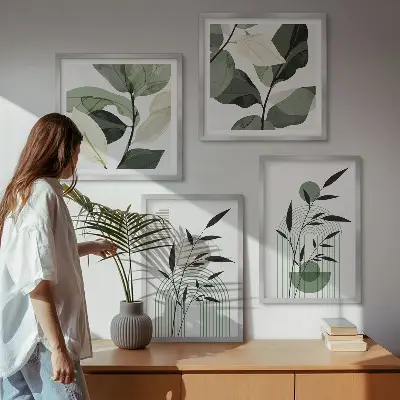 Compositions végétales bohèmes ensemble de 4 tableaux
