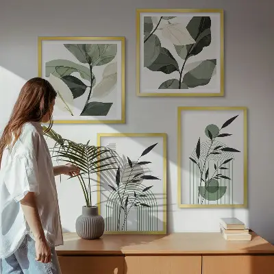 Compositions végétales bohèmes ensemble de 4 tableaux