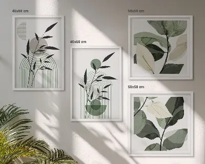 Compositions végétales bohèmes ensemble de 4 tableaux