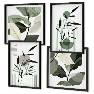 Compositions végétales bohèmes ensemble de 4 tableaux