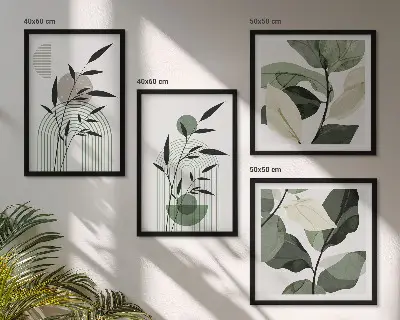 Compositions végétales bohèmes ensemble de 4 tableaux