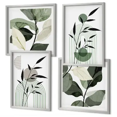 Compositions végétales bohèmes ensemble de 4 tableaux