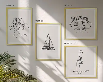 Polyptyque de 2 cadres maison sur l'eau avec voilier