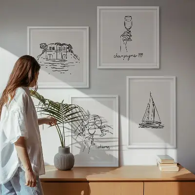 Polyptyque de 2 cadres maison sur l'eau avec voilier
