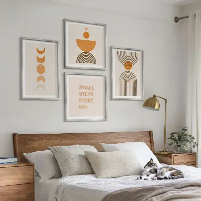 Ensemble de 4 tableaux aux motifs bohèmes minimalistes