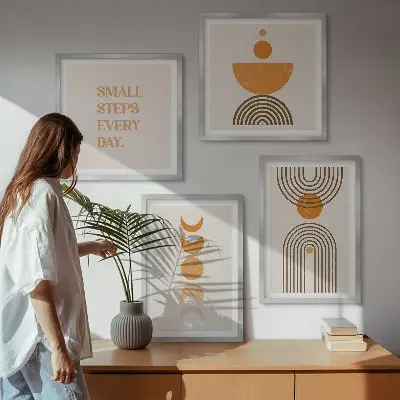 Ensemble de 4 tableaux aux motifs bohèmes minimalistes