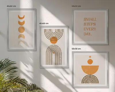 Ensemble de 4 tableaux aux motifs bohèmes minimalistes