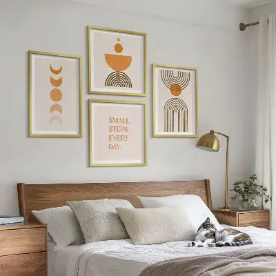 Ensemble de 4 tableaux aux motifs bohèmes minimalistes