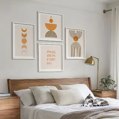 Ensemble de 4 tableaux aux motifs bohèmes minimalistes