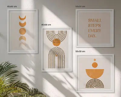 Ensemble de 4 tableaux aux motifs bohèmes minimalistes