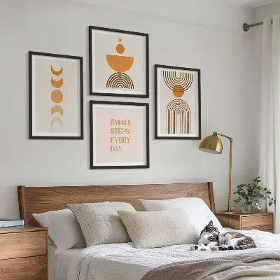 Ensemble de 4 tableaux aux motifs bohèmes minimalistes