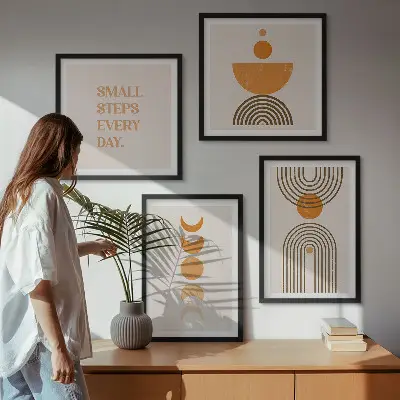 Ensemble de 4 tableaux aux motifs bohèmes minimalistes