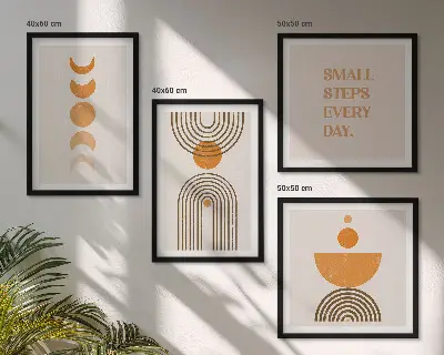 Ensemble de 4 tableaux aux motifs bohèmes minimalistes