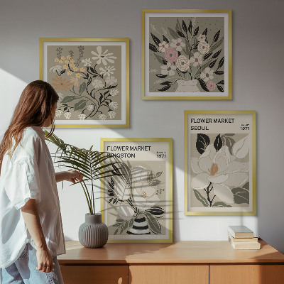 Polyptyque z cadres Fleurs rétro des villes du monde entier