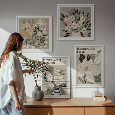 Polyptyque z cadres Fleurs rétro des villes du monde entier
