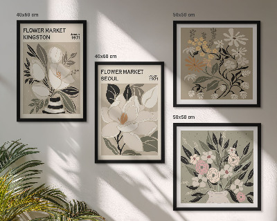 Polyptyque z cadres Fleurs rétro des villes du monde entier