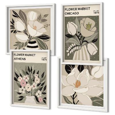 Ensemble de 4 tableaux Motifs floraux rétro de différentes villes
