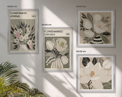 Ensemble de 4 tableaux Motifs floraux rétro de différentes villes