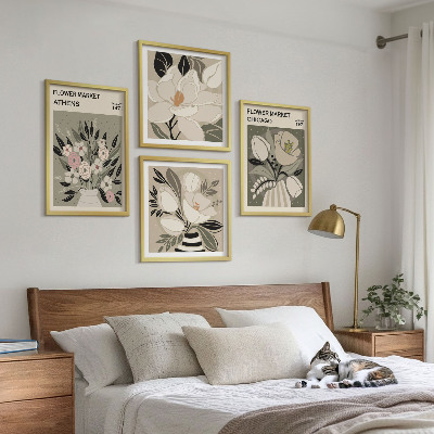 Ensemble de 4 tableaux Motifs floraux rétro de différentes villes