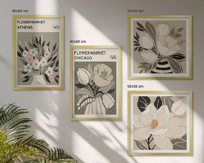 Ensemble de 4 tableaux Motifs floraux rétro de différentes villes