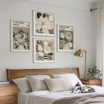 Ensemble de 4 tableaux Motifs floraux rétro de différentes villes