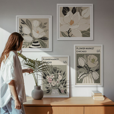 Ensemble de 4 tableaux Motifs floraux rétro de différentes villes
