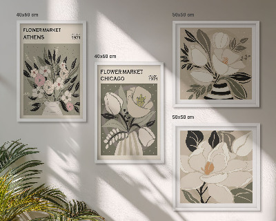 Ensemble de 4 tableaux Motifs floraux rétro de différentes villes