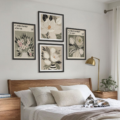 Ensemble de 4 tableaux Motifs floraux rétro de différentes villes