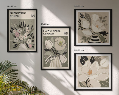 Ensemble de 4 tableaux Motifs floraux rétro de différentes villes