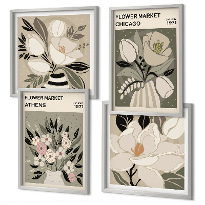 Ensemble de 4 tableaux Motifs floraux rétro de différentes villes