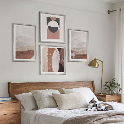 Ensemble de 4 tableaux Motifs abstraits bruns