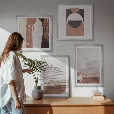 Ensemble de 4 tableaux Motifs abstraits bruns