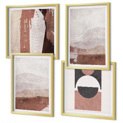 Ensemble de 4 tableaux Motifs abstraits bruns