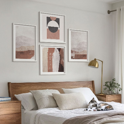 Ensemble de 4 tableaux Motifs abstraits bruns