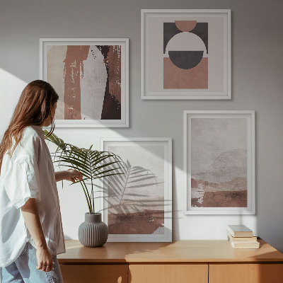 Ensemble de 4 tableaux Motifs abstraits bruns