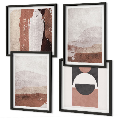 Ensemble de 4 tableaux Motifs abstraits bruns