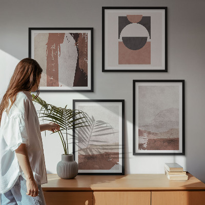 Ensemble de 4 tableaux Motifs abstraits bruns