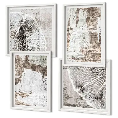 Mur de tableaux motifs abstraits blanc et brun