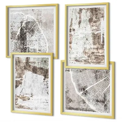 Mur de tableaux motifs abstraits blanc et brun