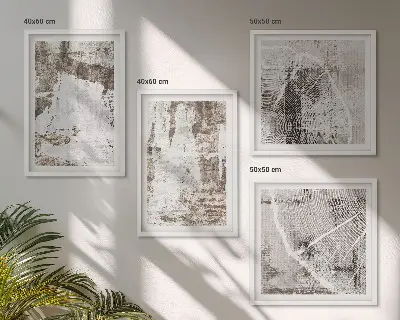 Mur de tableaux motifs abstraits blanc et brun